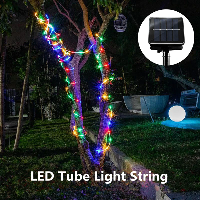 

100 Led Solar LED Light Waterproof Copper Wire String Tube Le Led Rope Light Holiday Outdoor Christmas Party Wedding Decoration