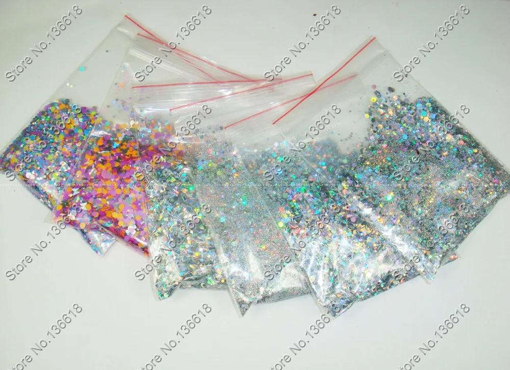 6 цветов (= 60 грамм) голографические и неоновые устойчивые к растворению блестящие