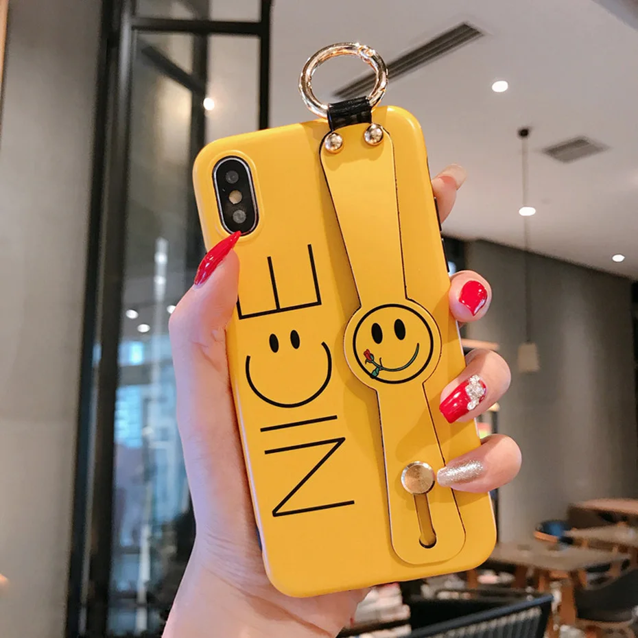 Чехол-улыбка для iPhone X, 7, XR, XS, Max, ремешок на запястье, подставка, держатель, чехол для телефона, для iPhone 7, 8, 6, 6S Plus, X, чехол, роскошный силиконовый чехол