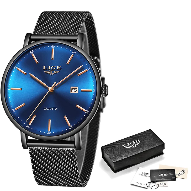 

Fashion Women's Watch LIGE Top Brand Luxury Mesh Stainless Steel Date Watch Woman Casual Sports Waterproof Analog Quartz Clock