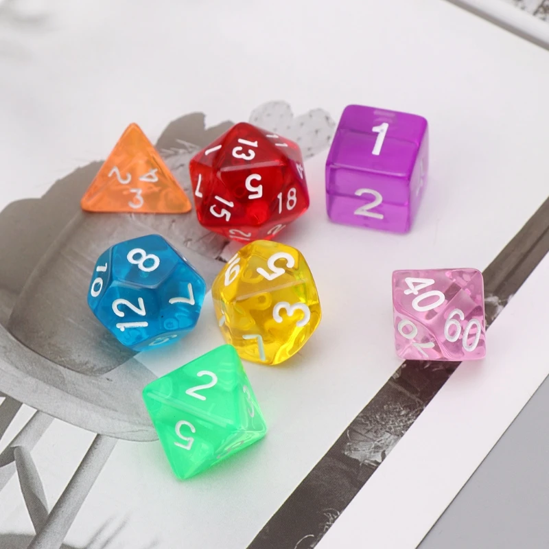 7 шт./компл. многогранные кости красочные акриловые D4 D20 цифровые игральные