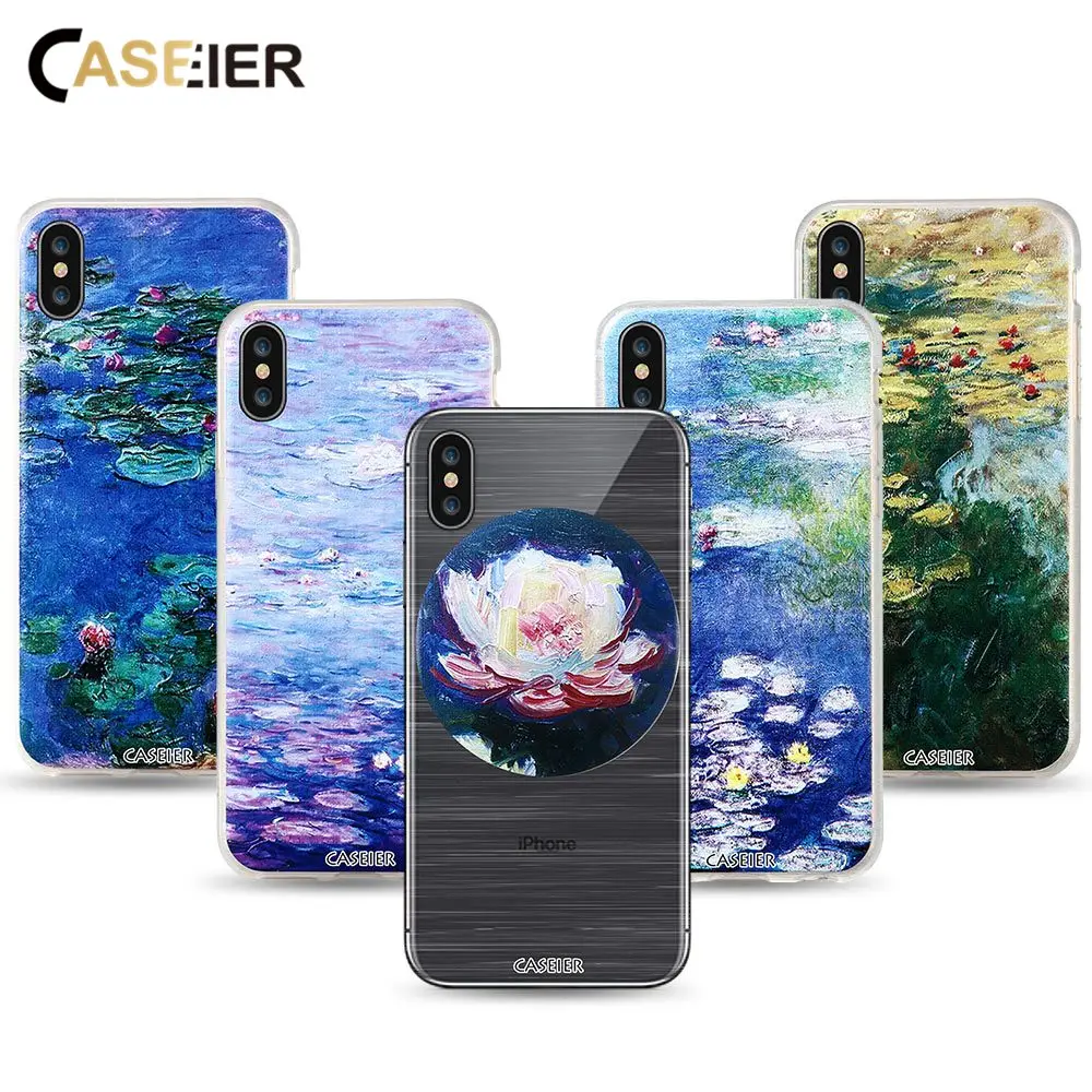 Caseier чехол для телефона iPhone 7 8 Plus мягкая TPU силиконовые Коке IPhone X 6 6s Моне живопись