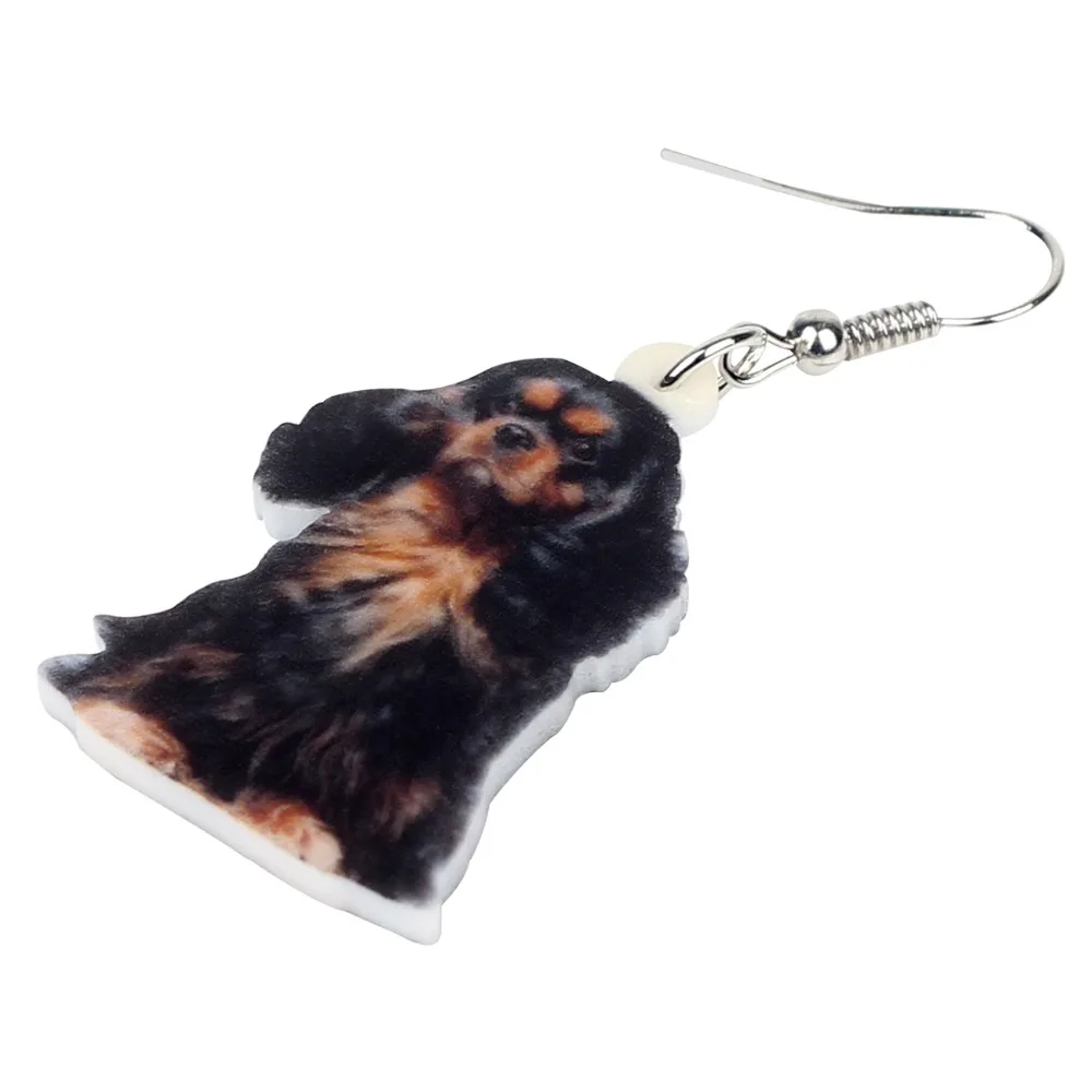 Bonsny Acrylic Black&ampTan King Charles Spaniel Dog Earrings Drop Dangle Unique Animal Jewelry For Women Girls Pet Lovers Gift Hot |