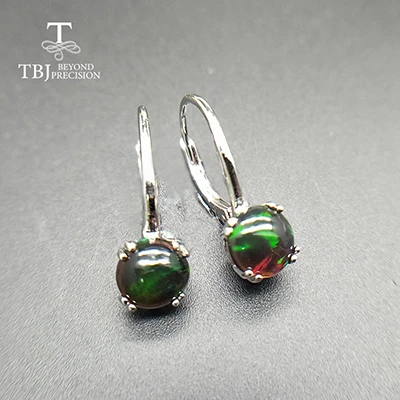 green fire TBJ, новинка, простая застежка, черный опал, серьги, круглые, 7 мм, 1.5ct, драгоценный камень, ювелирное изделие из стерлингового серебра 925 пробы, хорошее ювелирное изделие для девочек - Цвет камня: green fire