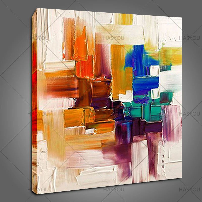Смешанные цвета абстрактная живопись HASYOU оранжевая белая и синяя ручная роспись