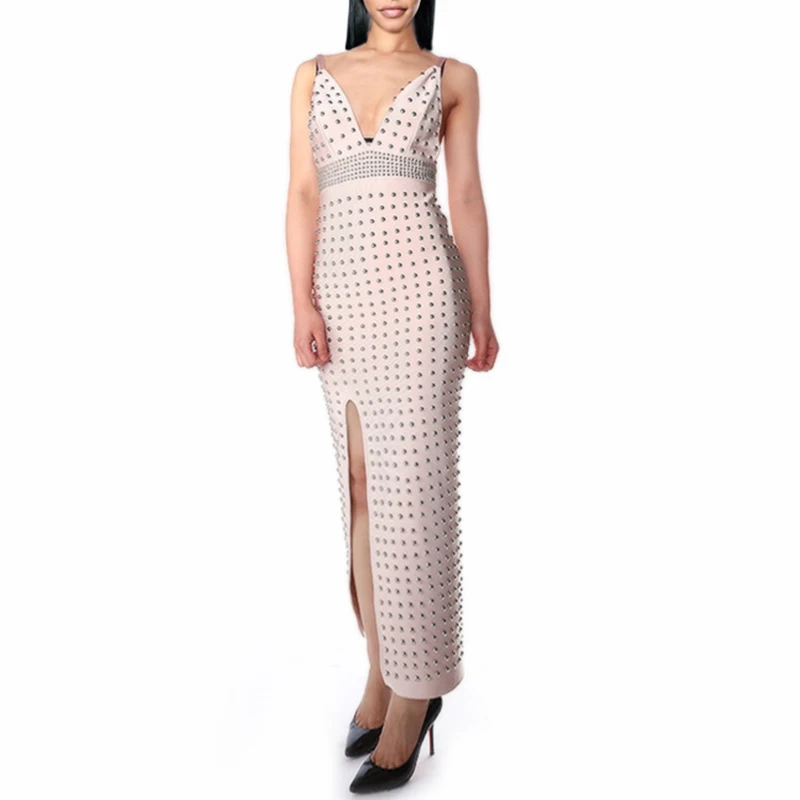 

DressBird Women Summer Bandage Bodycon Party Dresses Vestidos Sexy Deep V-Neck Sleeveless Backless Beading Sequined Black Dress