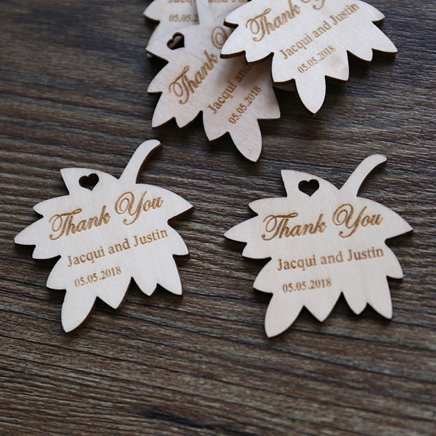 Индивидуальный кленовый лист деревянные Тэги с именем спасибо рустикальные