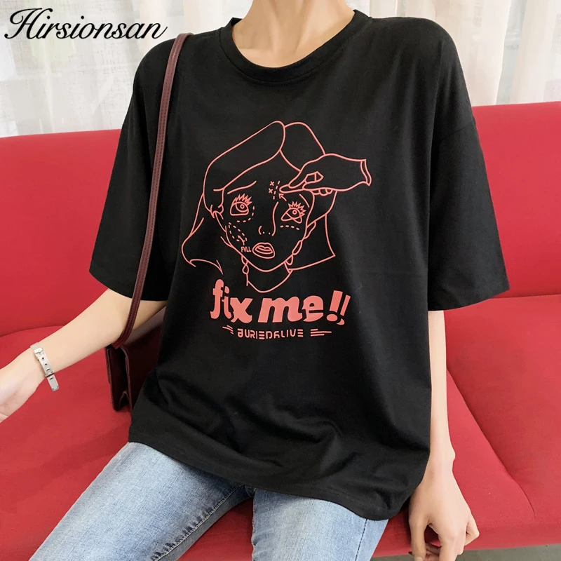 Hirsionsan свободная женская футболка 2019 летняя Корейская забавная с принтом