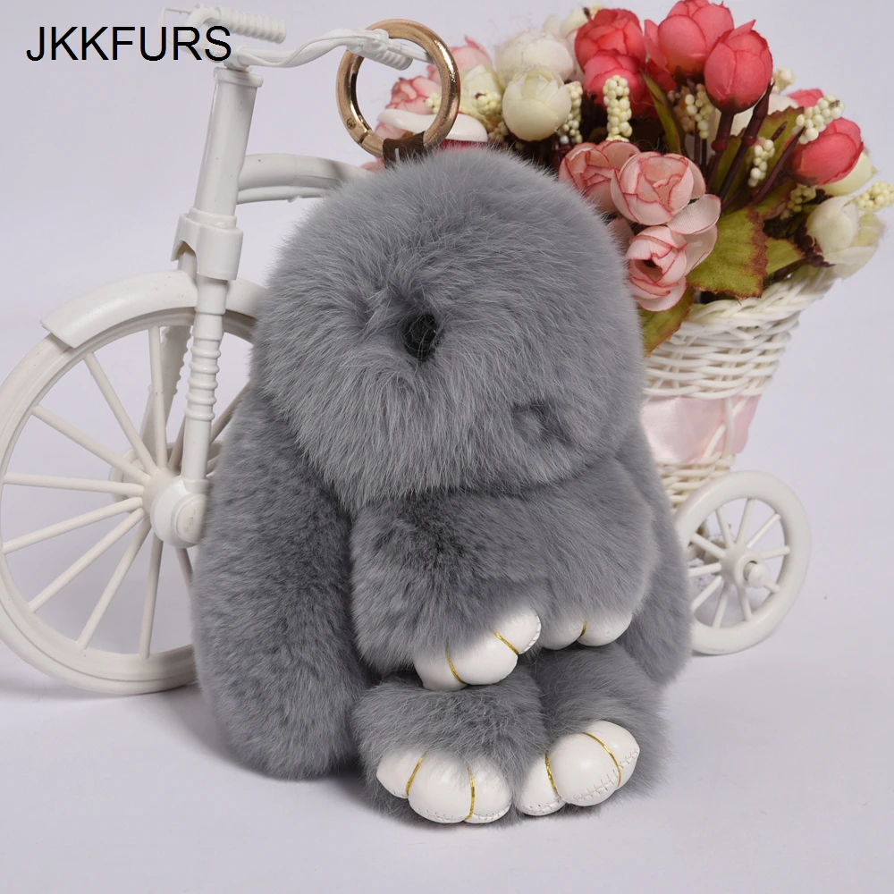 JKKFURS 2019 Новое поступление 18 см Настоящий мех кролика брелки для женщин прекрасный