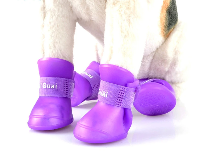 

4 шт./компл., милые водонепроницаемые ботинки для собак, резиновые ботинки для дождя, яркие цвета