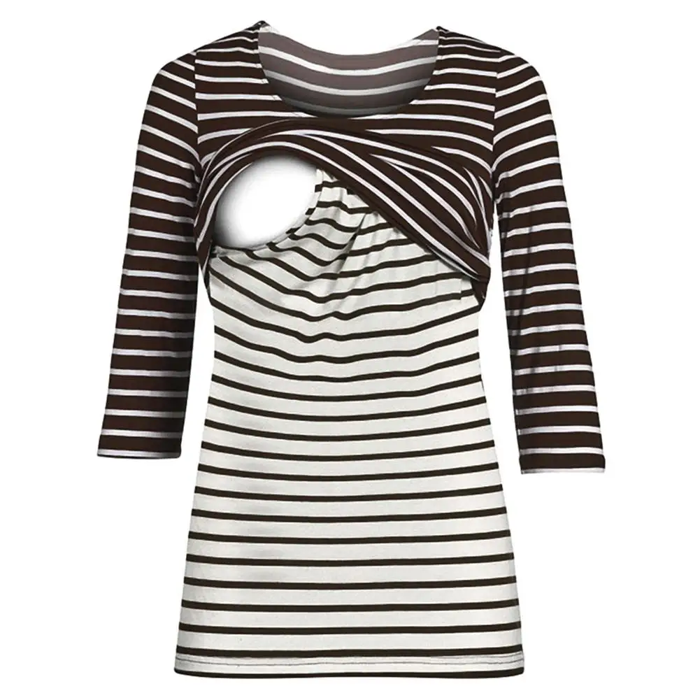 Мода Беременность Одежда для беременных в полоску Топы/футболка Грудное