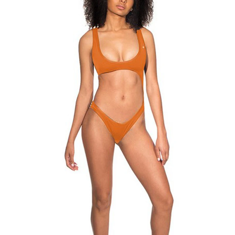 Solid One Piece Female Swimsuit Fused Hollow Out Swimwear Women 2019 Sexy Push Up Bikini Bodysuit Bathing Suit Monokini | Спорт и