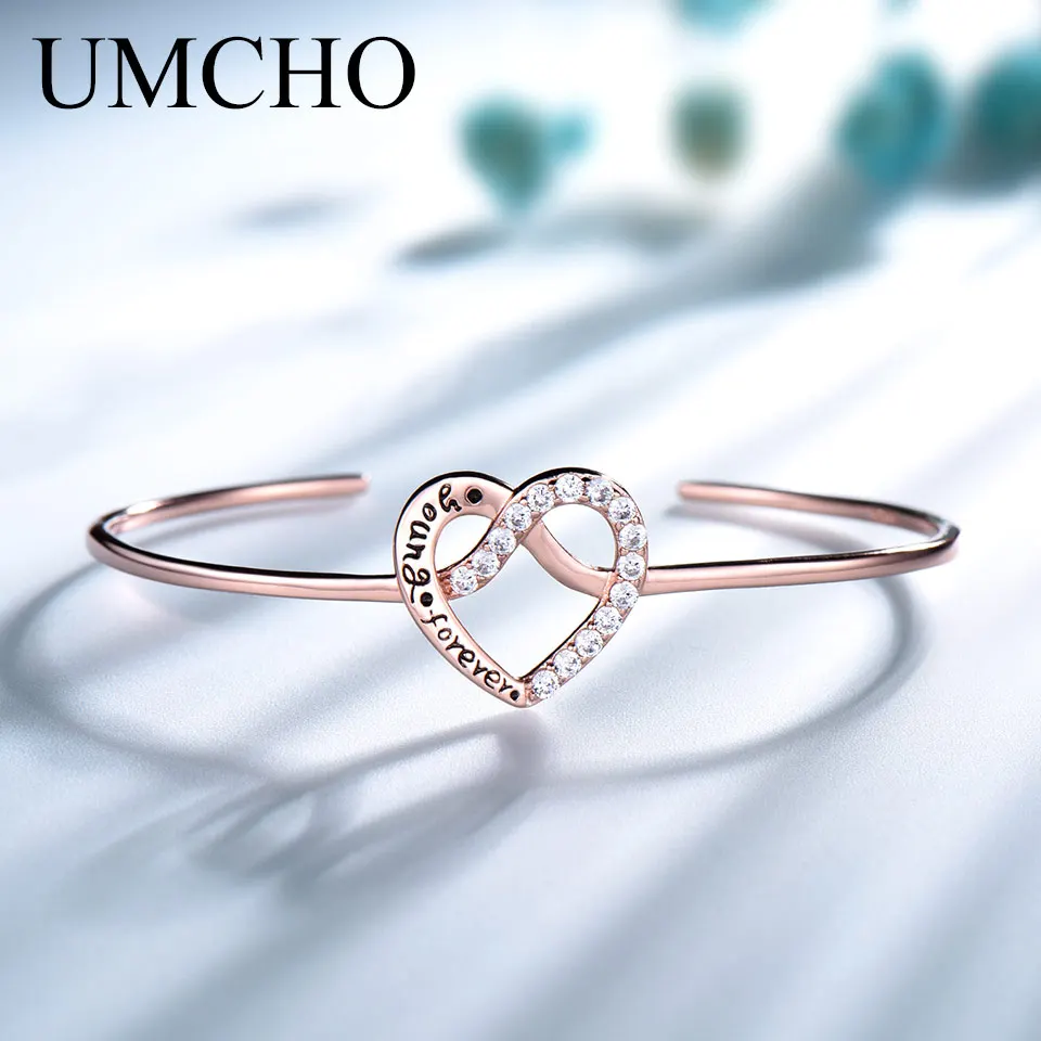 UMCHO Стерлинговое Серебро 925 пробы Young Forever модные браслеты в виде сердца розового