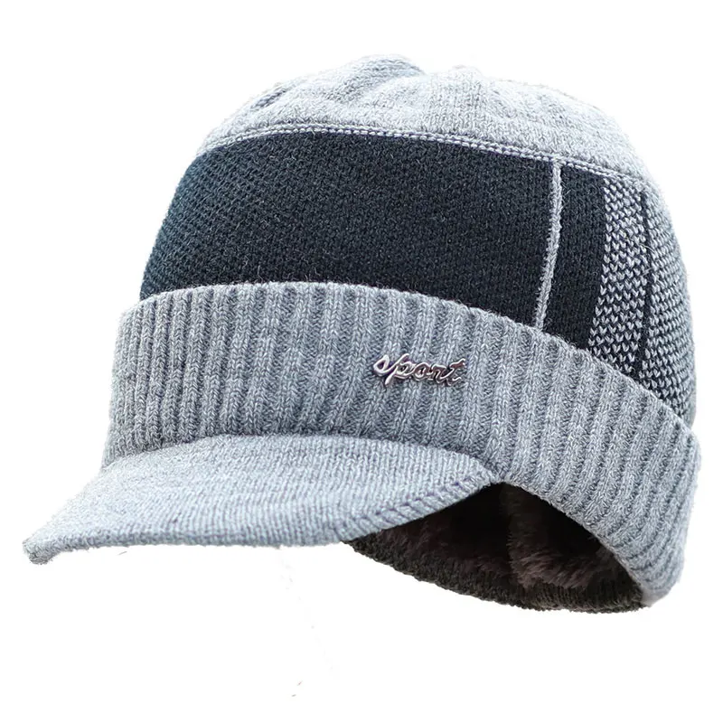 Зимние Шапки для Для мужчин Skullies шапочки женский Gorras плюс бархат Для женщин шарф Кепки комплект Балаклава маска Gorras капот мужской вязаный шляпа - Цвет: gray hat