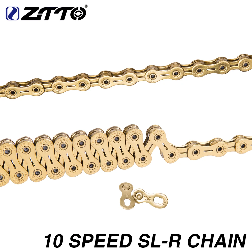 ZTTO 10s 10v Golden Bike Chain 10 Speed Bicycle Chains Hollow SL-R Gold 20s 30v SRAM SH HG System for MTB Mountain Road Bike