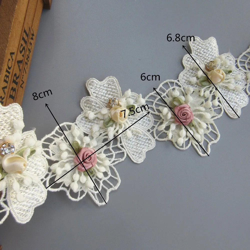 1 Meter 8cm Apricot Diamond Fabric Flower Lace Edge Trim Ribbon Embroidered Applique Sewing Craft Crochet Wedding Dress Clothes | Дом и сад