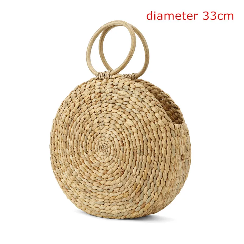 diameter33cm Пляжная сумка, круглая соломенная сумка, корзина, сумка-мешок, летние сумки, женская сумка, плетеная, новинка, высокое качество, сумка из ротанга - Цвет: diameter33cm