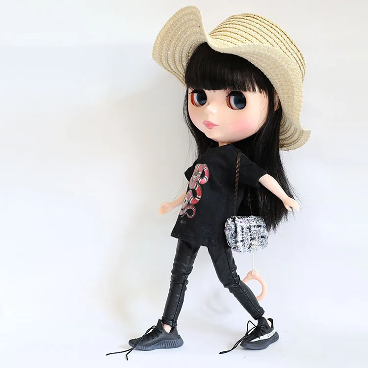 

T02-X615 Blyth Doll clothes 1/6 dolls azone Accessories handmade clothes black Pu tight leggings 1pcs