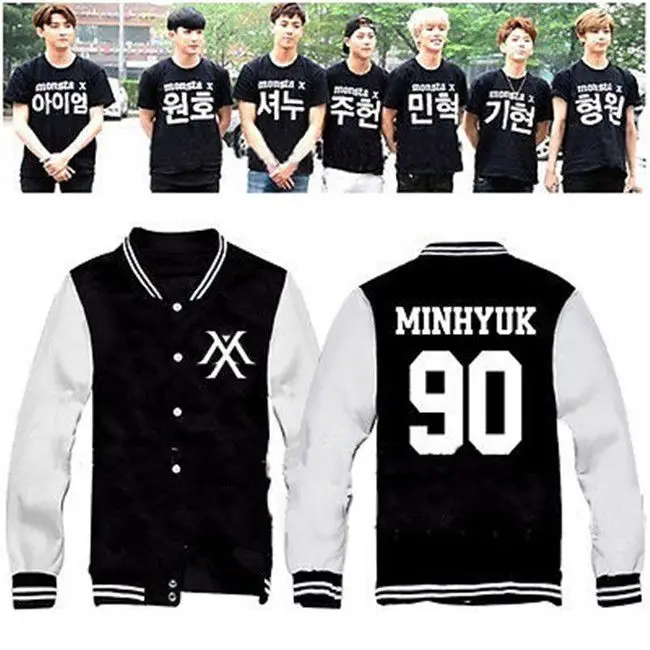 Kpop ALLKPOPER MONSTA X Uniforme de Bisbol El Clan 2 5 часть 1 верхняя одежда университетская куртка|varsity
