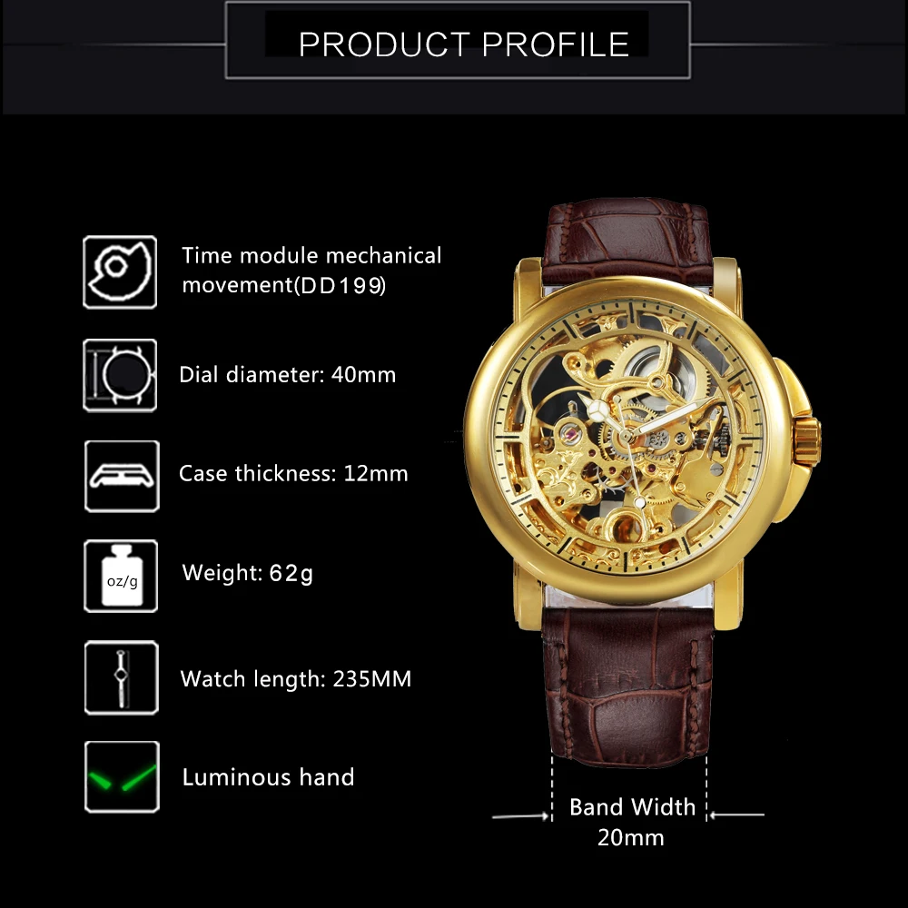 Часы наручные FORSINING Мужские механические брендовые Роскошные светящиеся часы