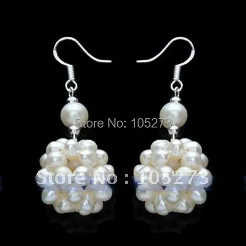 100% натуральный белый жемчужный шар Висячие сережки низкая цена высокое качество
