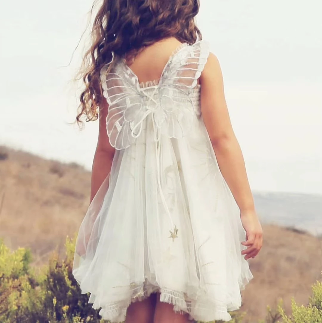 5445 Unicorn Embroidery Wings Princess Baby Girl Dresses Spring Wedding Party Kids For Girls Wholesale baby girl clothes | Детская