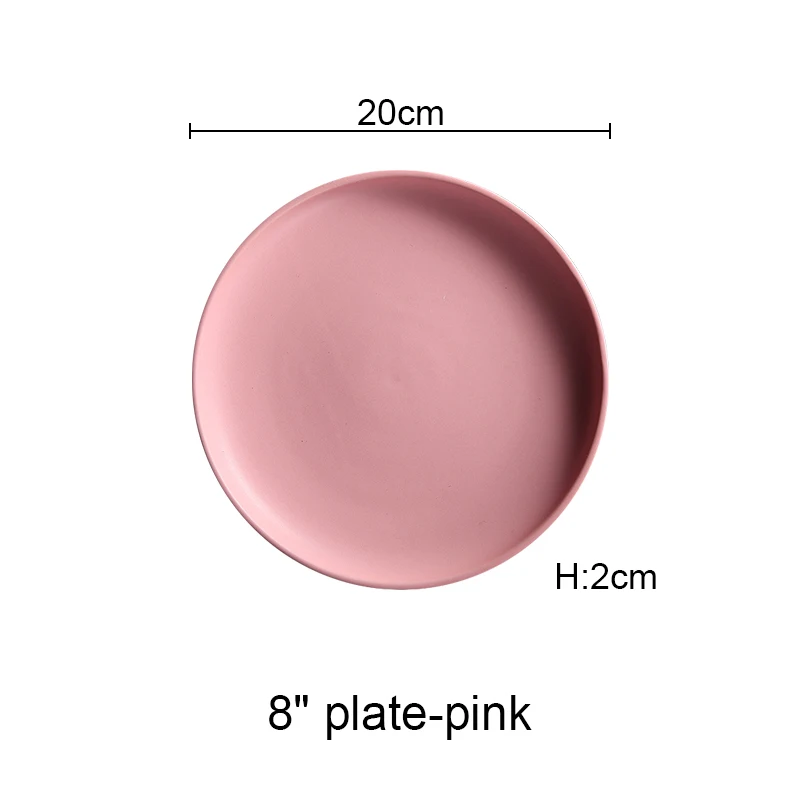 medium pink Керамические обеденные тарелки, тарелка из говядины, посуда, Круглый однотонный цвет, десертное блюдо, простая и креативная Салатница, блюда Akuhome - Цвет: medium pink