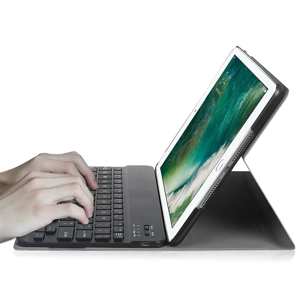 Kemile Portable Leather Case For New iPad 2017 9.7 inch Cover Wireless Aluminum Alloy Bluetooth Keyboard for 2018 Keypad | Компьютеры и