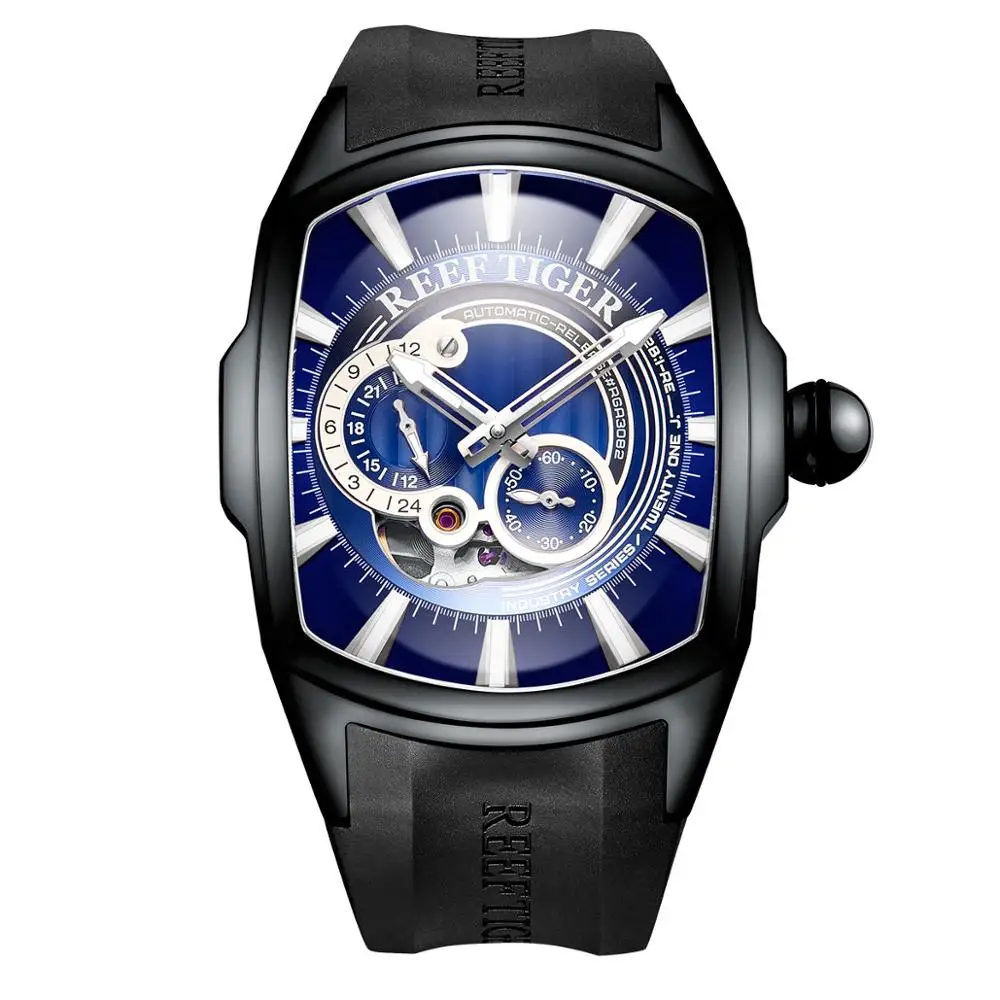 RGA3069S-BLB Reef Tiger/RT Новое поступление спортивные мужские автоматические черные водонепроницаемые часы с резиновым ремешком RGA3069S - Цвет: RGA3069S-BLB