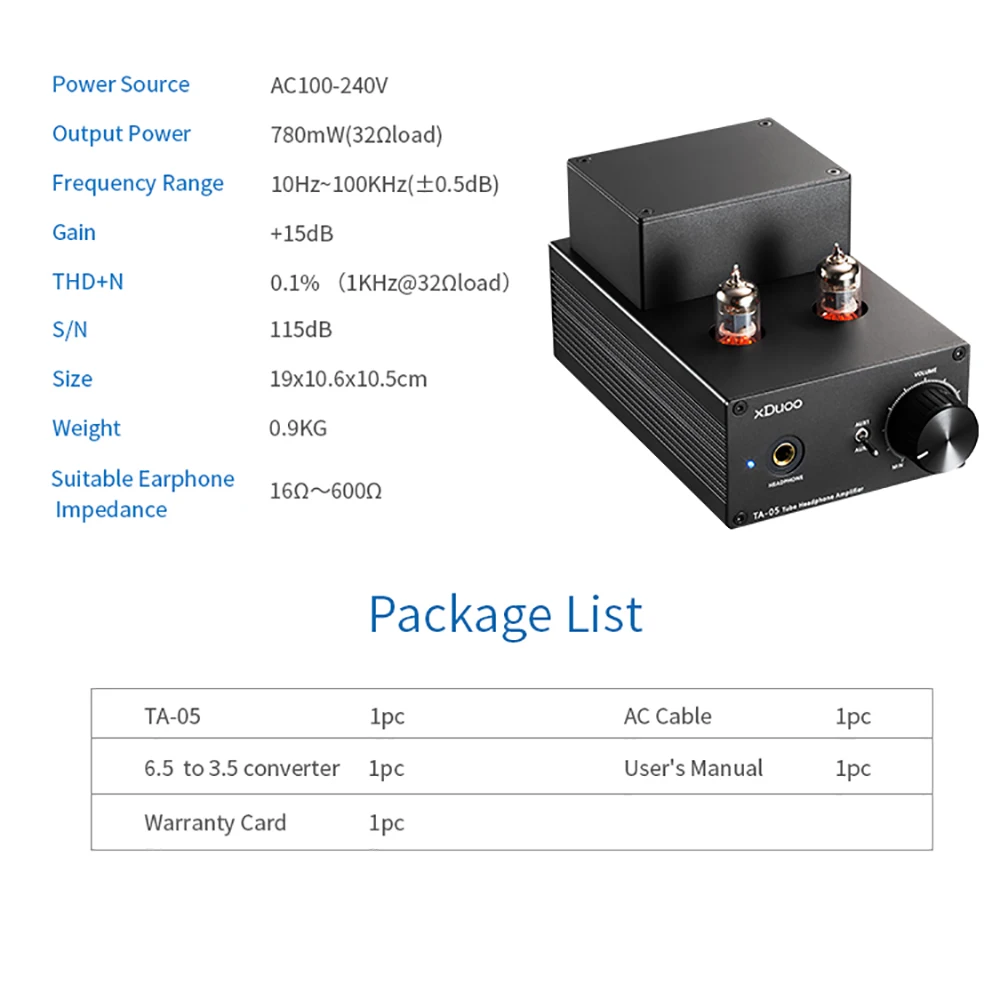 XDuoo TA-05 TA05 HiFi аудио стерео ламповый усилитель для наушников Amp 2x 6J1& ST 772/882 транзисторы Настольный усилитель