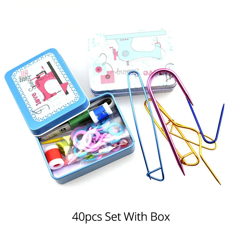 40pcs Set With Box 40 шт. Сделай Сам декоративный набор инструментов алюминиевый Сафти пинкс лента пластиковые вязальные иглы стежки маркеры швейные инструменты аксессуары - Цвет: 40pcs Set With Box