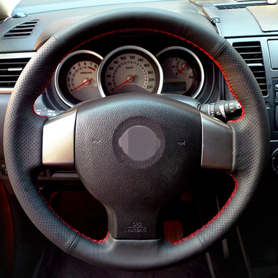DIY сшитые вручную черные чехлы на руль из искусственной кожи для Nissan Tiida 2004-2010 Sylphy 2006-2011 Versa 2007-2011