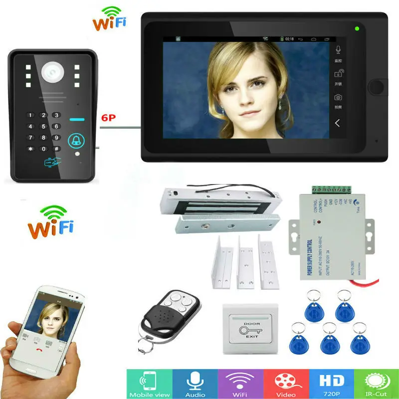 SmartYIBA приложение дистанционное управление 7 дюймов монитор Wifi беспроводной видео телефон двери дверной звонок Домофон комплект отпечатков пальцев RFID пароль - Цвет: 703MJS11B3