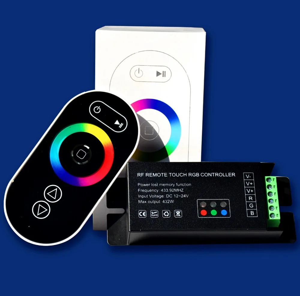 

Акция! RGB светодиодный контроллер с чёрным сенсорным пультом дистанционного управления; Стандартный вход; Выход 6 А * 3 канала