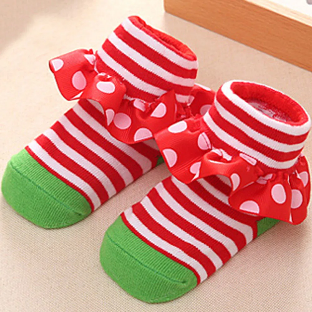 Newborn Baby Girls Cute Polyester Christmas Lace Bow Floor Socks Anti-Slip Step clothes | Детская одежда и обувь