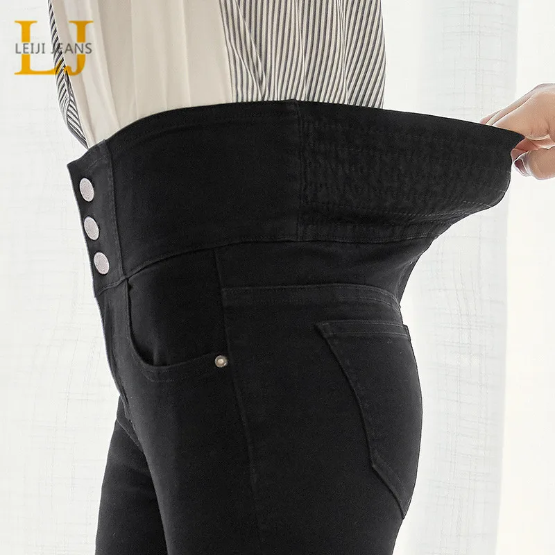 Женские узкие джинсы LEIJIJEANS повседневные стрейч с высокой посадкой на пуговицах