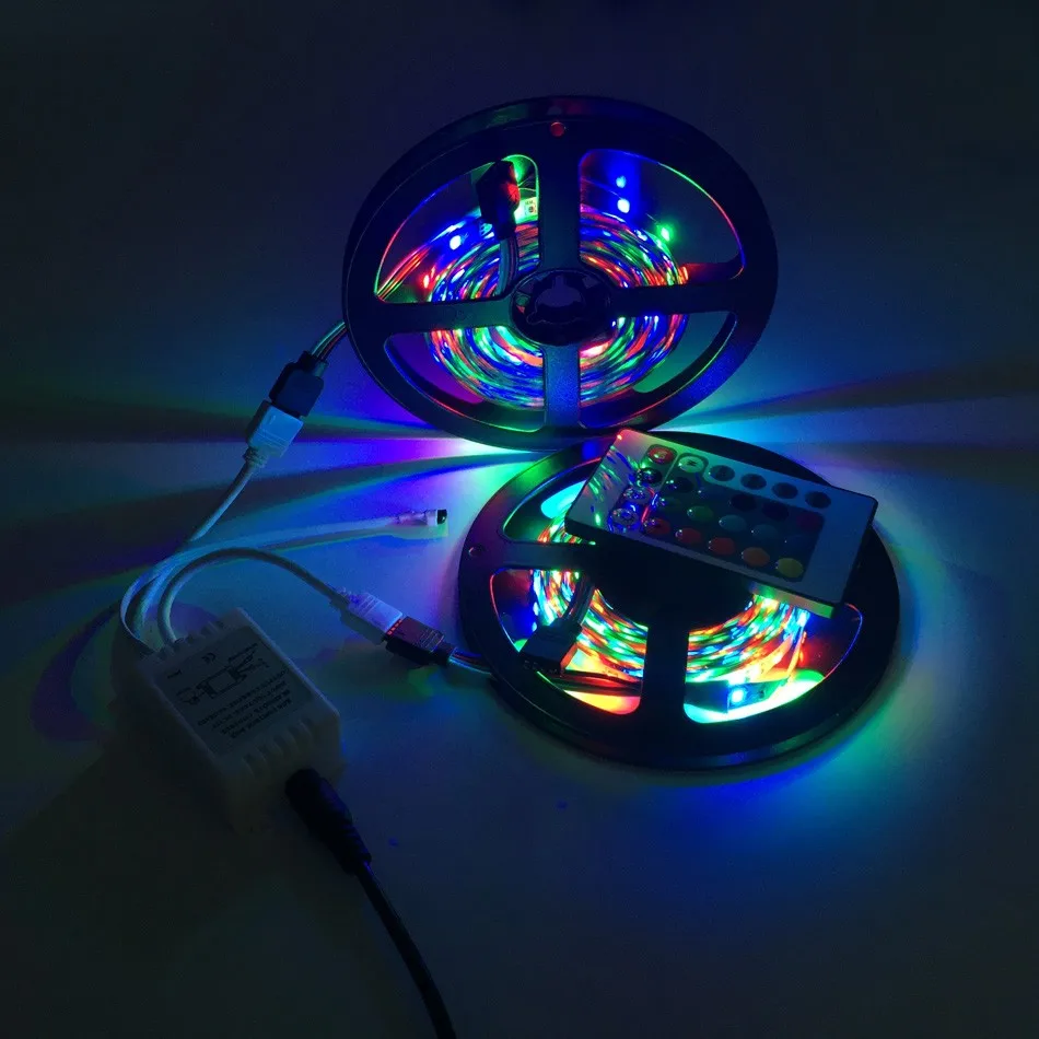 RGB Светодиодная лента 3528 не Водонепроницаемая 5 м 10 м набор Fita светодиодный светильник подарок на день рождения диодный светодиодный набор лент+ музыкальный контроллер+ DC12V power Ada