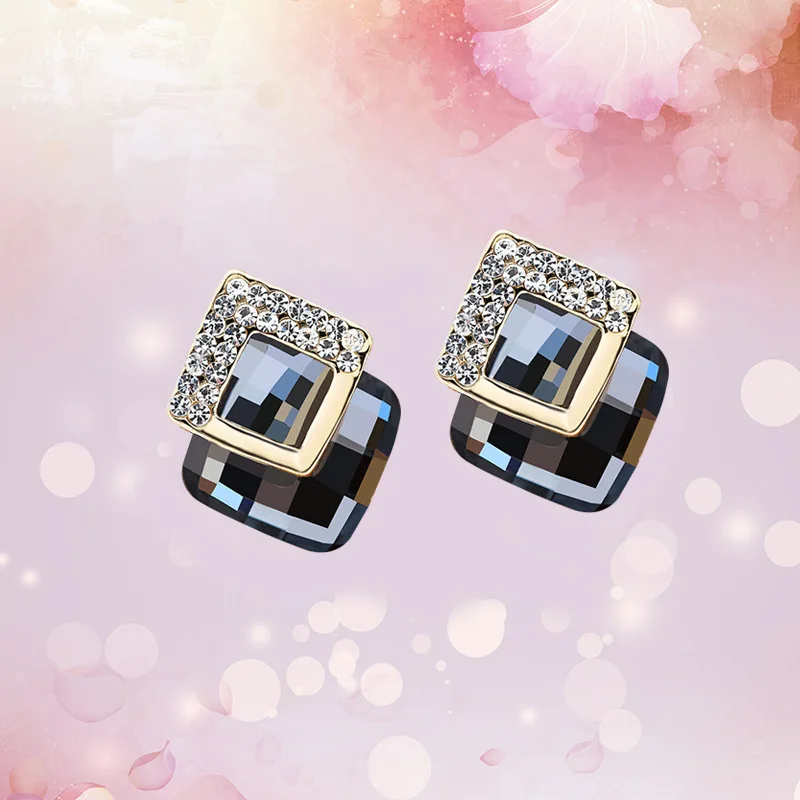 

fashion big crystal Stud Earrings For Women rhinestone stud Dangle geometric earrings Ladies Jewelry Gift