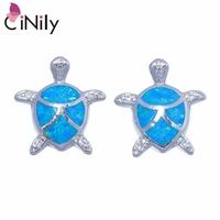 cinily created blue fire opal cubic zirconia silver plated wholesale tortoise for women jewelry stud earrings 13mm oh4478
