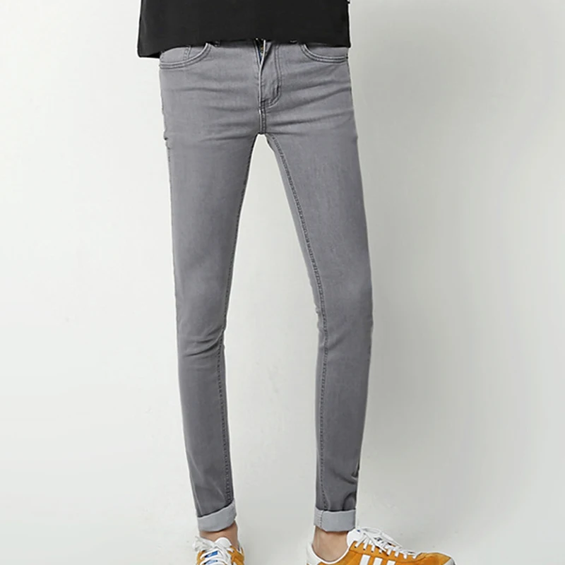 Мужские узкие джинсы деним серые эластичные корейская мода 2019|mens grey skinny jeans|grey