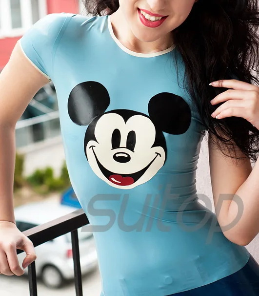 Повседневная латексная футболка модные резиновые футболки красивый топ|tee