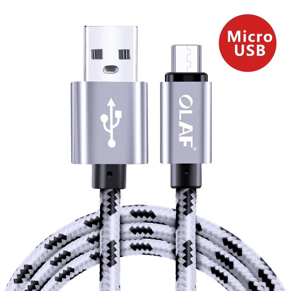 Silver Олаф микро USB кабель 2.1A нейлон быстрый кабель синхронизации данных и зарядки для samsung huawei Xiaomi LG Andriod Microusb Кабели для мобильных телефонов - Цвет: Silver