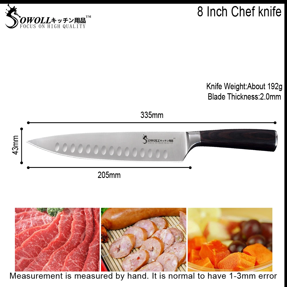Sowoll Stainless Steel Chef Knife 8'' Good Toughness Sharp Blade Non-slip Handle Kitchen Gadgets Cooking Tools Accessory | Дом и сад