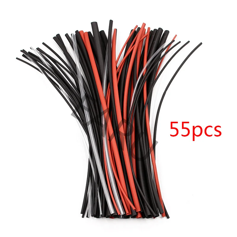 55pcs 20/55/127/150/280/328 шт. Ассорти Полиолефиновая термоусадочная трубка Автомобильный Кабельные муфты Обёрточная бумага жгут проводов Наборы коробка 8 Размеры смешанные Цвет - Цвет: 55pcs