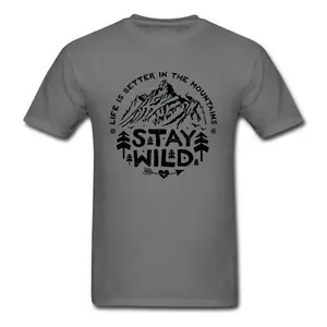Футболка Stay Wild с изображением горы, травы, природы, свободы, духа гор, Мужская футболка с рисунком, высокое качество, 100% хлопок