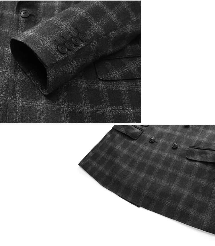LONMMY двубортный для мужчин S пиджак плед полиэстер 100% 3 шт./компл. Slim fit пиджаки