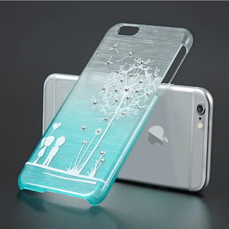 YOKIRIN [Luxury] Handmade Bling Crystal Diamonds Dandelion Design Brushed Metal Hard Plastic Cover Case for iPhone 6 / Plus |
