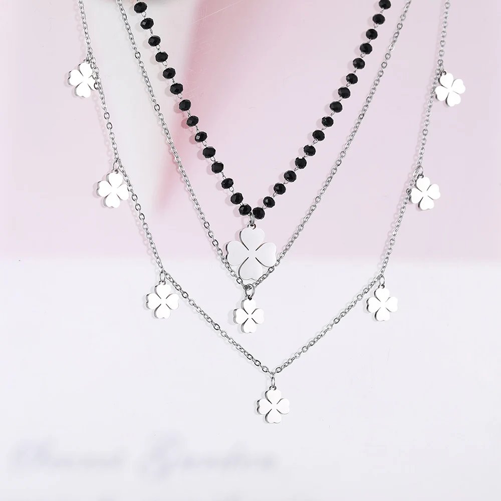 Женские многослойные цепочки из нержавеющей стали колье чокер с черным