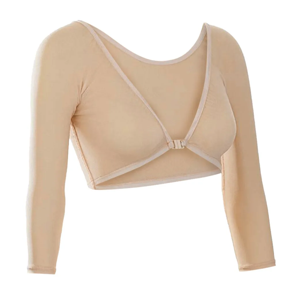 Women Both Side Wear Sheer Plus Size Three Quarter V-Neck Seamless Arm Shaper Crop Top Shirt Blouses#25 - Цвет: Khaki
