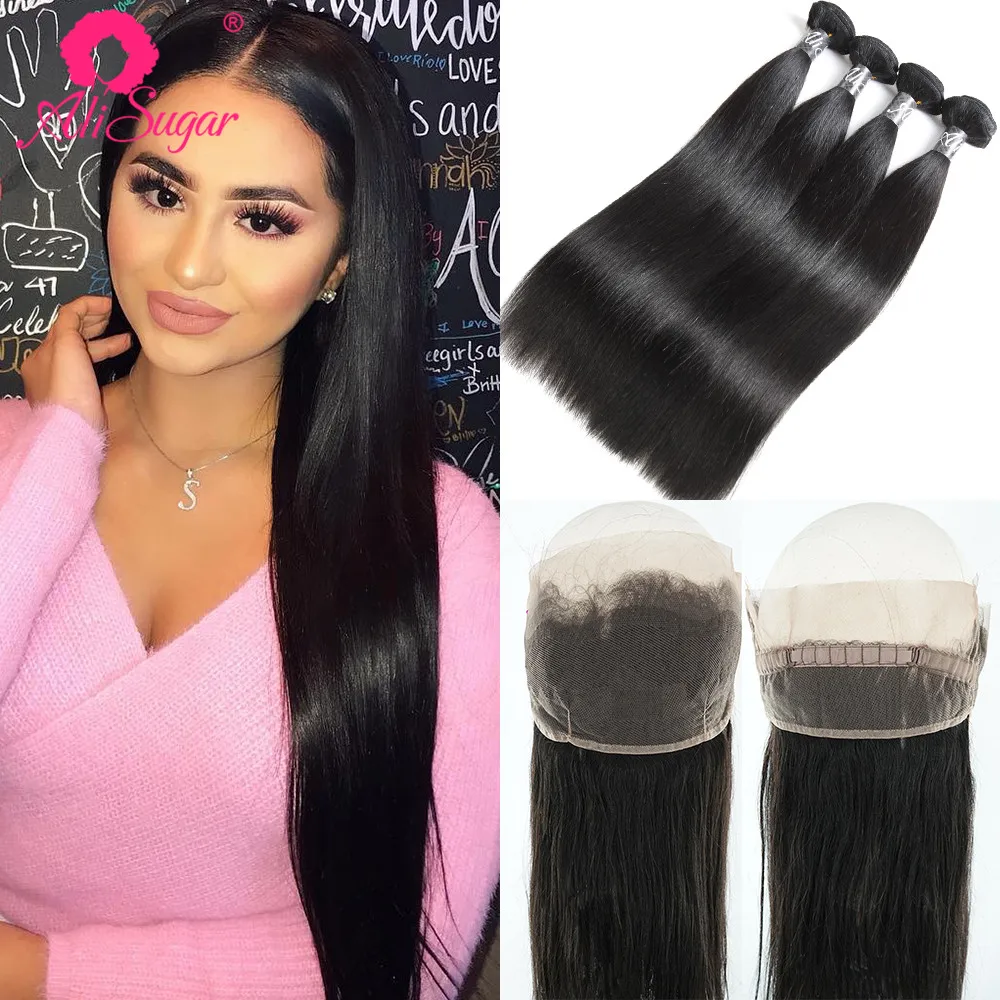 Али сахарные волосы бразильские прямые пучки с фронтальной 360 кружева